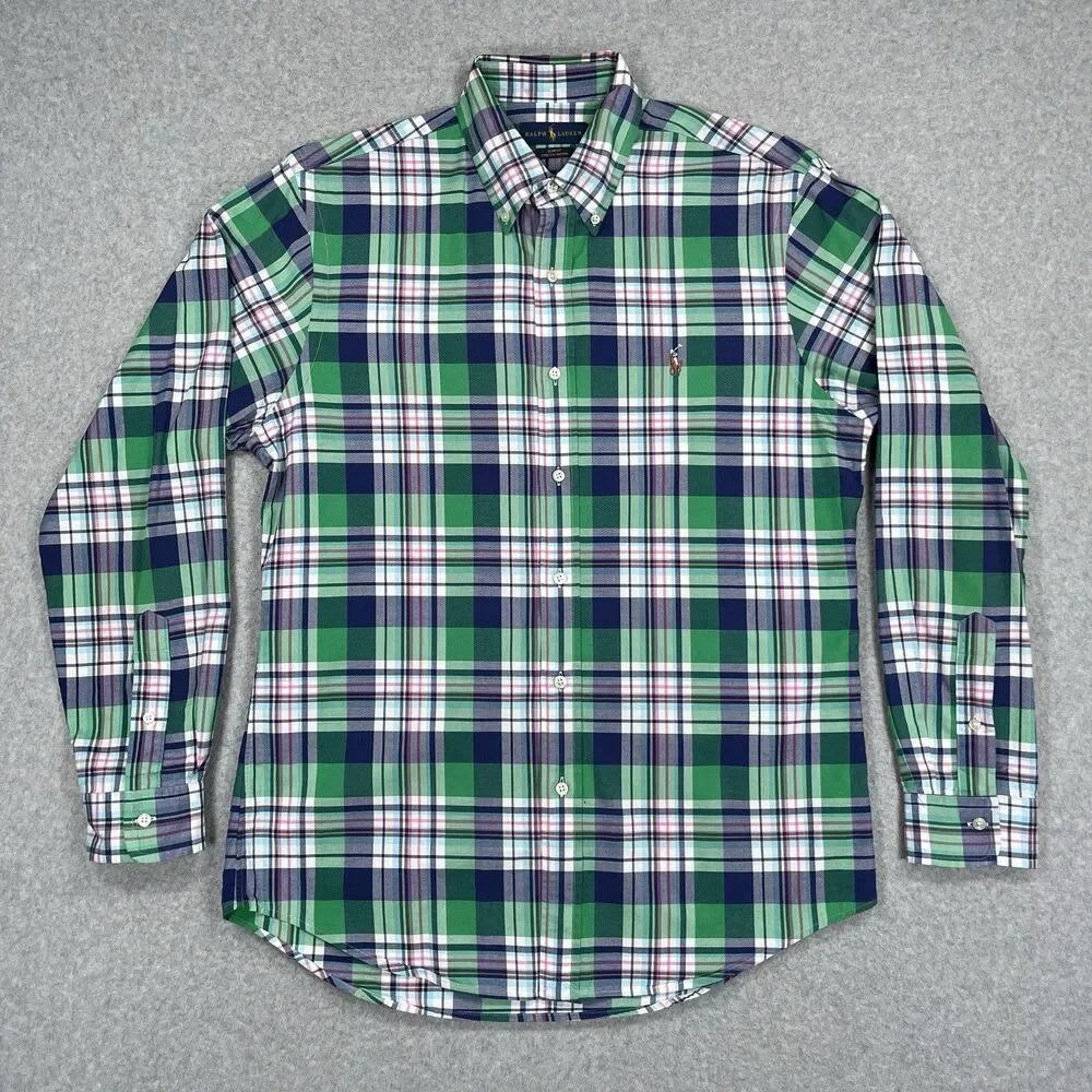 Polo Ralph Lauren Shirt Mens Large Slim Fit Madras Plaid Flesh Pony Button Down - Picture 2 of 11